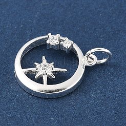 925 Sterling-Silber-Ring mit klarem Zirkonia und Sternanhängern&nbsp;STER-R013-10S