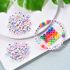 1 sacchetto 1200 pezzi rotondi piatti in acrilico opaco con perline a forma di lettera e cuore&nbsp;DIY-YW0002-32