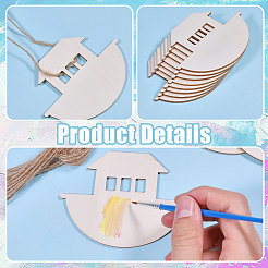 Ensemble de pendentifs en bois vierges inachevés en forme de bateau pour les arts de la peinture&nbsp;FIND-WH0152-946
