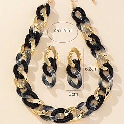 Collane con catena a maglie ovali in lega e acrilico e set di orecchini pendenti a bottone&nbsp;FS-WG559CE-01