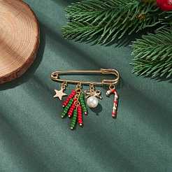 Broche épingle à nourrice en alliage avec breloques de canne en bonbon de noël et étoile et nœud papillon&nbsp;JEWB-TA00002