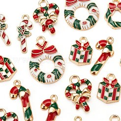 60 pièces 6 style or clair thème de noël alliage pendentifs en émail&nbsp;ENAM-LS0001-58