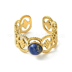 Offene Manschettenringe aus Edelstahl 304 mit natürlicher Edelsteinblume für Damen&nbsp;RJEW-JR01067