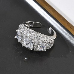 Bagues ouvertes en laiton avec micro pavé de zircones cubiques pour femmes&nbsp;RJEW-L343-13P-03