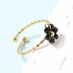 Manchette ajustable en acier inoxydable 304 et onyx noir naturel&nbsp;RJEW-P187-01G-06