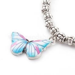 Bracciali con ciondoli a farfalla smaltati in lega e set di bracciali a più fili con catena portacavi in ottone&nbsp;BJEW-JB06075