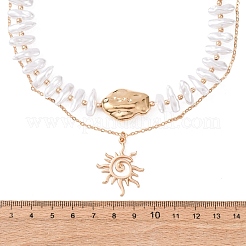 Doppellagige Halskette mit Sonnenanhänger aus Kunststofflegierung und Imitation einer barocken Keshi-Perle für Damen&nbsp;NJEW-Z116-01G