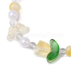 Pulseras elásticas con cuentas de jade de imitación de vidrio de dos tonos&nbsp;BJEW-JB10686