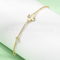 Bracciali a maglie a quadrifoglio in ottone con micro pavé di zirconi cubici trasparenti&nbsp;KK-CBAED06-02G