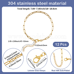 12 bracelet en acier inoxydable 304 avec chaîne en forme de trombones pour hommes et femmes&nbsp;BJEW-SC0001-63G