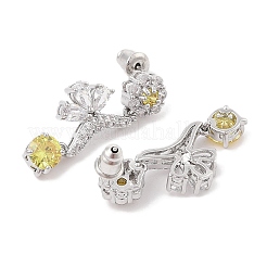 Orecchini a bottone con fiore in ottone con pavé di zirconi da donna&nbsp;EJEW-I304-23P