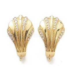 Orecchini a cerchio in ottone a forma di conchiglia con micro pavé di zirconi trasparenti con chiusura a scatto&nbsp;EJEW-A058-24