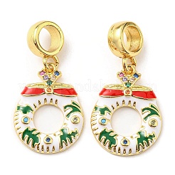 Pendenti in ottone con micro pavé di zirconi cubici placcati in vero oro 18k a tema natalizio&nbsp;KK-M247-31G