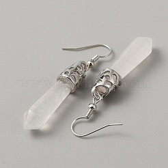 Orecchini pendenti con pallottola in cristallo di quarzo naturale&nbsp;EJEW-WH0001-34E