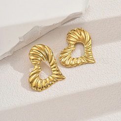 Pendientes de botón de acero inoxidable 201 con forma de corazón de textura hueca asimétrica&nbsp;OS0464