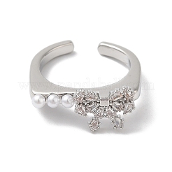 Offene Manschettenringe aus Messing mit Zirkonia und Schleife für Damen&nbsp;RJEW-S407-05P