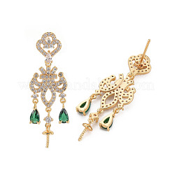 Accessoires de puces d'oreilles en laiton zircone cubique claire micro pavé&nbsp;KK-S356-665G-NF