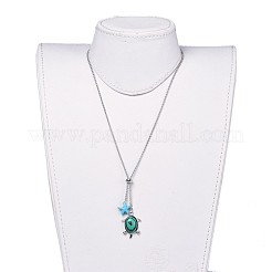 Schildkröte Messing synthetischen Malachit Lariat Halsketten&nbsp;NJEW-JN02456-01