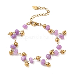 Braccialetti a rondella in acciaio inossidabile 304 con perline di ametista naturale&nbsp;BJEW-C151-04B