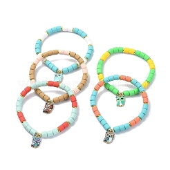Pulseras elásticas con cuentas de columna de arcilla polimérica&nbsp;BJEW-JB09782