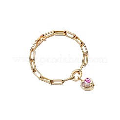 Pulseras con cadena de clip de papel y dije de medallón de vidrio de latón&nbsp;WGA7A33-01