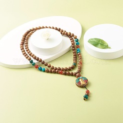 Collana con ciondolo rotondo piatto guan yin&nbsp;NJEW-JN03662