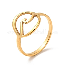 Bague en acier inoxydable 201 avec placage ionique (IP) et motif vagues de la mer pour femme&nbsp;RJEW-G266-28G