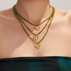Collana da donna con ciondolo a forma di ape smaltata in acciaio inossidabile chirurgico 316L e zirconi cubici verdi sfaccettati.&nbsp;WG7DD53-01