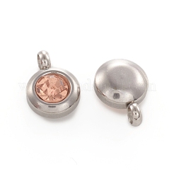 Trendige Originalfarbe 304 Edelstahl facettiert Klasse A Strass flache runde Charms Anhänger&nbsp;RB-N030-01P