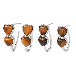 Valentinstag Herzförmige Ohrstecker mit natürlichem Tigerauge&nbsp;EJEW-T053-01P-11