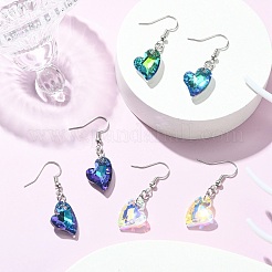 Pendientes colgantes de vidrio facetado con forma de corazón&nbsp;EJEW-JE05325