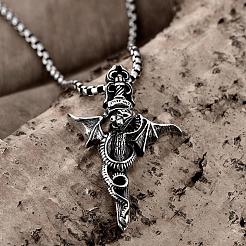Colliers avec pendentif tête de mort en acier inoxydable chirurgical 316L style rock punk pour hommes&nbsp;NJEW-BB01295