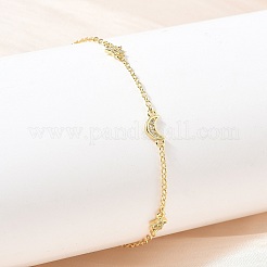 Armbänder aus Messing mit Mikropavé-Fassung aus klaren Zirkonia in Mond- und Sternform&nbsp;KK-CBA6980-28G