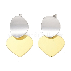 Zweifarbige Ohrstecker aus Messing mit Herzmotiv für Damen&nbsp;EJEW-U057-02GP-B