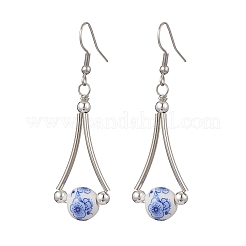 Boucles d'oreilles pendantes rondes faites à la main avec imprimé floral&nbsp;EJEW-JE06800
