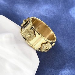 Anillos de dedo anchos con flores de acero inoxidable 304 para mujer&nbsp;RJEW-A060-02G