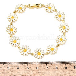 Armbänder aus Messing und Emaille mit Gänseblümchen-Gliederkette für Damen&nbsp;BJEW-A171-03G
