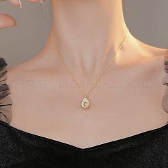 Collar con colgante de aguacate de concha blanca natural pavé de acero inoxidable 304 para mujer&nbsp;FS-WGDDBAD-01