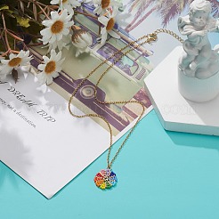 Collana con ciondolo a forma di fiore intrecciato con semi giapponesi color arcobaleno con catene in acciaio inossidabile 304 per donna&nbsp;NJEW-MZ00004