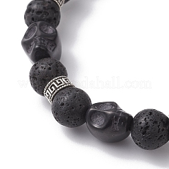 2 stücke 2 arten halloween natürliche lava rock runde & gefärbt synthetische türkis schädel perlen stretch armband sets für frauen männer&nbsp;BJEW-JB12251