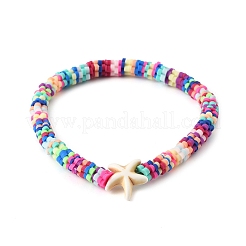 7 bracelet extensible fait main en argile polymère prune et perles turquoise synthétiques de 7 couleurs pour femmes&nbsp;BJEW-JB11537