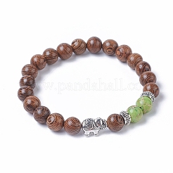 Bracelets extensibles de perles rondes en bois teint&nbsp;BJEW-JB04839