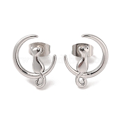 Anlaufgeschützte Ohrstecker aus 304 Edelstahl mit Mondkatzenmotiv für Damen&nbsp;EJEW-K279-05P
