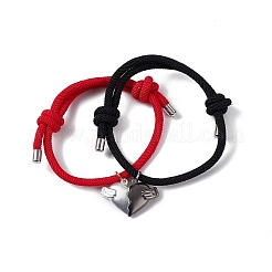 2pcs 2 braccialetti di fascino del cuore di corrispondenza della lega del magnete di colore messi&nbsp;BJEW-E011-04BS