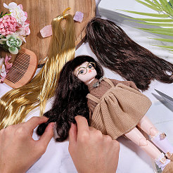 2 stücke 2 farben imitiert mohair lange gerade puppe perücke haar&nbsp;DOLL-GL0001-06
