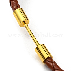Bracciale a maglie con barra a colonna in ottone con cordini in cuoio&nbsp;BJEW-G675-05G-12