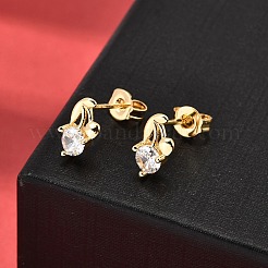 Orecchini a bottone con micro pavè di fiori in ottone e zirconi trasparenti&nbsp;EJEW-A135-12G