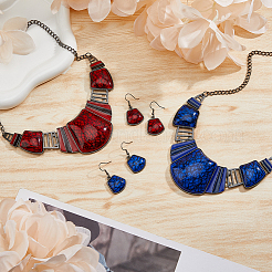 2 set di 2 orecchini pendenti a trapezio in resina colorata con perni in ferro e collana con ciondolo&nbsp;SJEW-FI0001-28