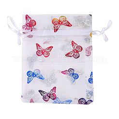 Sacs à cordon en organza imprimé rectangle&nbsp;CON-PW0001-057A