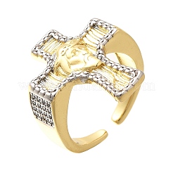Latón micro pave anillos de brazalete de circonio cúbico&nbsp;RJEW-U035-02GP-01